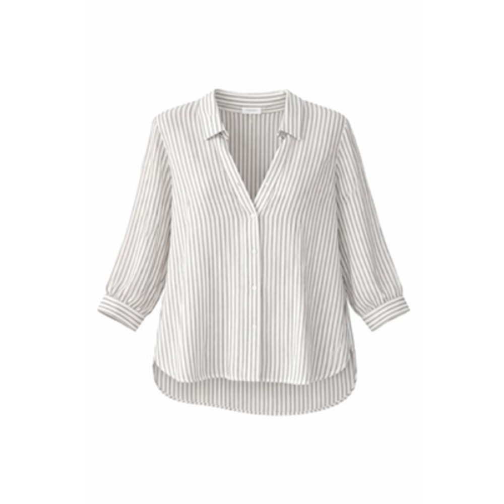 Calvin Klein Womens Striped Button Down Shirt White Gray 3/4 Sleeve XXL High Low